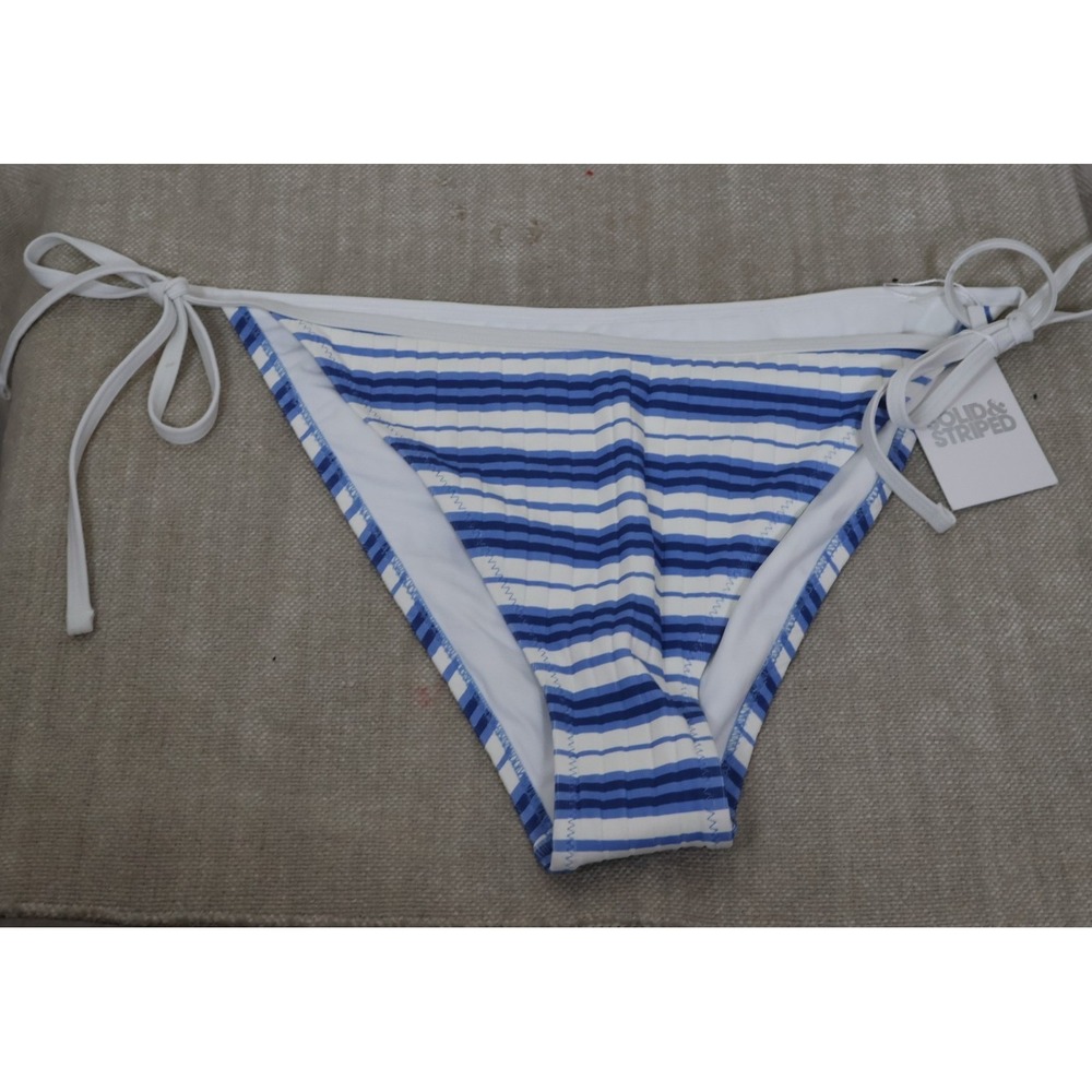 SOLID & STRIPED Bikini Set Size Large Blue White Striped The Iris Top Bottom - Picture 4 of 8